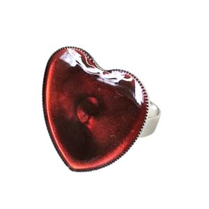 Δαχτυλίδι καρδιά με κόκκινο μαύρο υγρό γυαλί - ορείχαλκος, καρδιά, επιροδιωμένα, αυξομειούμενα, φθηνά