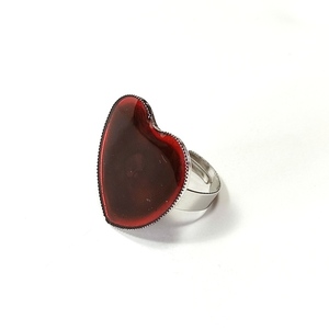 Δαχτυλίδι καρδιά με κόκκινο μαύρο υγρό γυαλί - ορείχαλκος, καρδιά, επιροδιωμένα, αυξομειούμενα, φθηνά - 5