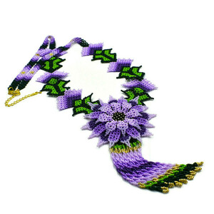 Μακρύ μωβ κολιέ με γυάλινες χάντρες- μήκος 50εκ. - χάντρες, μακριά, λουλούδι, μεγάλα, seed beads