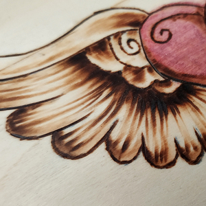 Ξύλινο μπαουλάκι με πυρογραφία καρδιά με φτερά 14x9cm - ξύλο, οργάνωση & αποθήκευση - 5
