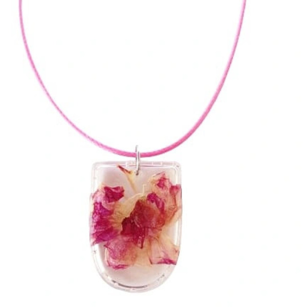 Κολιέ ρητίνης με ροζ βιολέτα 4x1cm - γυαλί, γυναικεία, λουλούδι, εποξική ρητίνη, μεγάλα