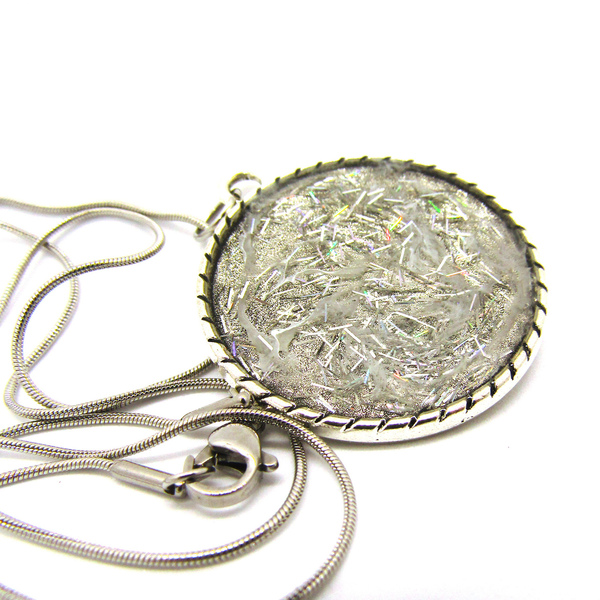 Silver Wishes στρογγυλό με ασημένιο στρας σε ένα ασημί κολιέ - γυαλί, φθηνά, μενταγιόν - 2