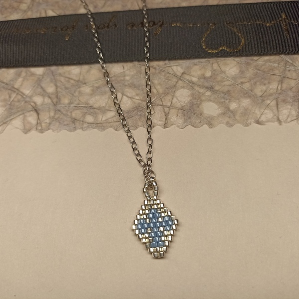 Χειροποίητο κολιέ με σχέδιο σταυρό ασημί-γαλάζιο με χάντρες Miyuki - charms, σταυρός, χάντρες, miyuki delica - 2