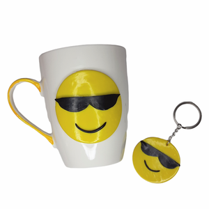 Σετ δώρου emoji με γυαλιά από πολυμερικό πηλό - δώρο, πηλός, πορσελάνη, κούπες & φλυτζάνια
