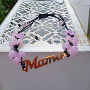 Βραχιόλι "μαμά" μακραμέ με ροζ χάντρες - μακραμέ, χάντρες, μαμά, χεριού, αυξομειούμενα - 4