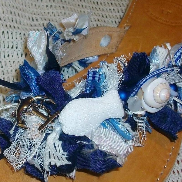 Σανδάλια γυναικεία δερμάτινα σε μπλε αποχρωση - δέρμα, ταμπά, κοχύλι, φλατ, διχαλωτά - 2