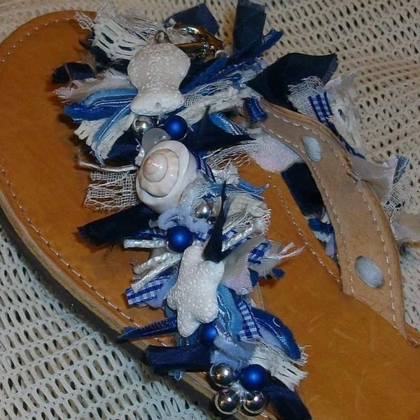 Σανδάλια γυναικεία δερμάτινα σε μπλε αποχρωση - δέρμα, ταμπά, κοχύλι, φλατ, διχαλωτά - 3