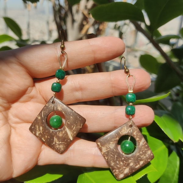 Σκουλαρίκια coconut green - ημιπολύτιμες πέτρες, κρεμαστά, γάντζος