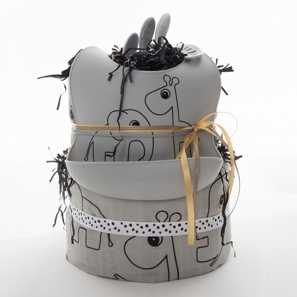 Γκρι Χειροποίητο Diaper Cake - Happy Zoo Grey - κορίτσι, αγόρι, σετ δώρου, δώρο γέννησης, diaper cake