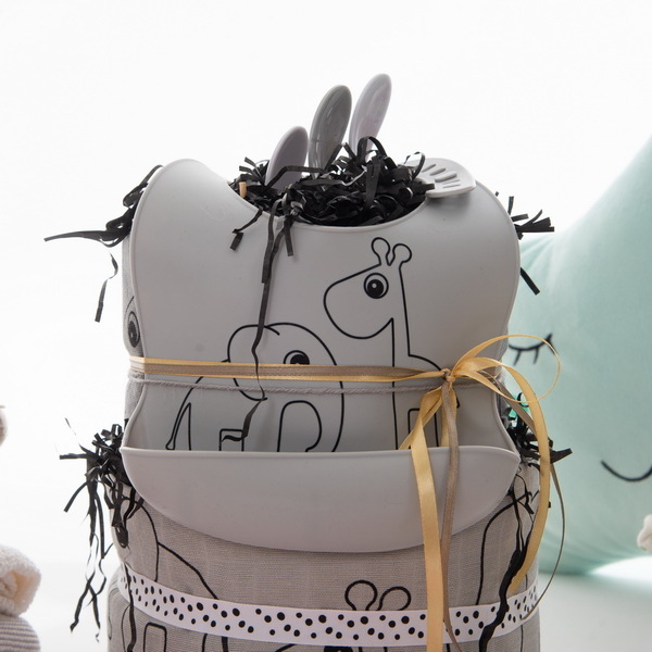 Γκρι Χειροποίητο Diaper Cake - Happy Zoo Grey - κορίτσι, αγόρι, σετ δώρου, δώρο γέννησης, diaper cake - 3