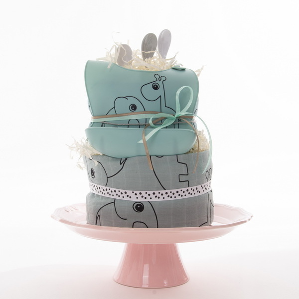 Χειροποίητο Diaper Cake σε χρώμα μέντας - Happy Zoo Mint - κορίτσι, αγόρι, σετ δώρου, δώρο γέννησης, diaper cake - 3
