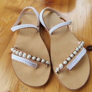 Νυφικά σανδάλια με πέρλες boho - δέρμα, στρας, boho, πέρλες, νυφικά