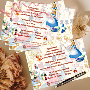 Προσκλητήριο βάπτισης "η Αλίκη στη χώρα των θαυμάτων" // εκτυπώσιμο ψηφιακό προϊόν - κορίτσι, customized, προσκλητήρια - 5