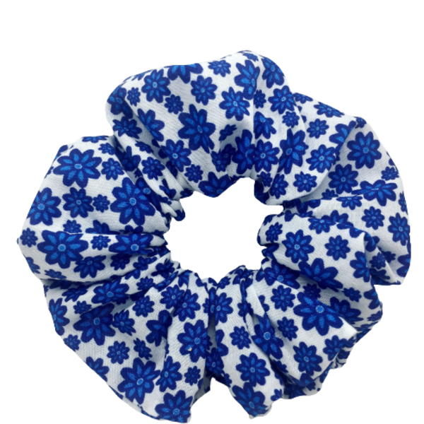 Υφασμάτινο λαστιχάκι - blue daisies - ύφασμα, κορίτσι, φλοράλ, για τα μαλλιά, λαστιχάκια μαλλιών