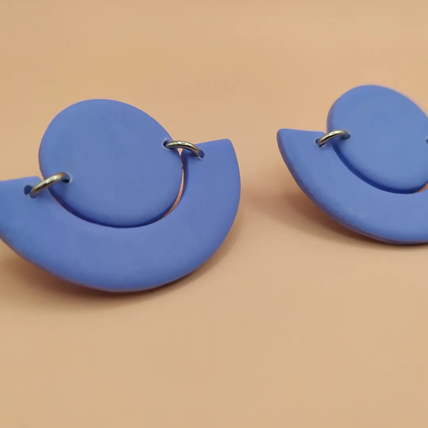 Γαλάζια σκουλαρίκια από πολυμερικό πηλό, καρφωτό κούμπωμα - πηλός, καρφωτά, μικρά, ατσάλι, καρφάκι