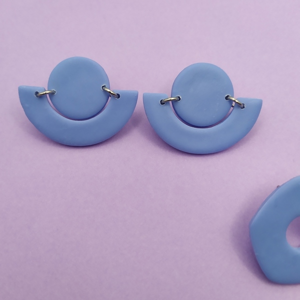 Γαλάζια σκουλαρίκια από πολυμερικό πηλό, καρφωτό κούμπωμα - πηλός, καρφωτά, μικρά, ατσάλι, καρφάκι - 2