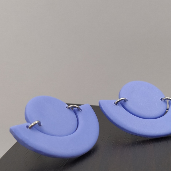 Γαλάζια σκουλαρίκια από πολυμερικό πηλό, καρφωτό κούμπωμα - πηλός, καρφωτά, μικρά, ατσάλι, καρφάκι - 3