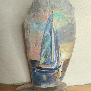 Ζωγραφική σε ξύλο θαλάσσης με ακρυλικά - ξύλο, καράβι, διακοσμητικά - 2