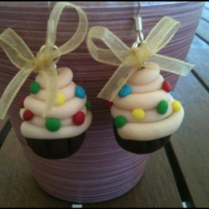 Σκουλαρίκια cupcakes βανίλια - πηλός, κρεμαστά, γλυκά, candy - 3