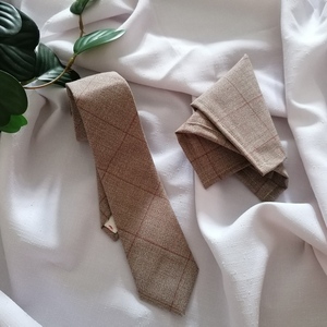 Γραβάτα & μαντήλι για το πέτο ~ χρώμα της άμμου - μαλλί, ύφασμα - 2