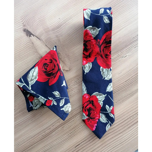 Γραβάτα & μαντήλι για το πέτο ~ τριαντάφυλλα - ύφασμα, βαμβάκι, 100% βαμβακερό - 2