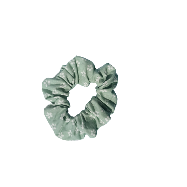 Scrunchies M - Flowers mint - ύφασμα, λαστιχάκια μαλλιών