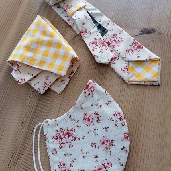 Γραβάτα & μαντήλι για το πέτο ~ φλοράλ ανοιχτόχρωμο - ύφασμα, ανδρικά, φλοράλ, λουλουδάτο - 2