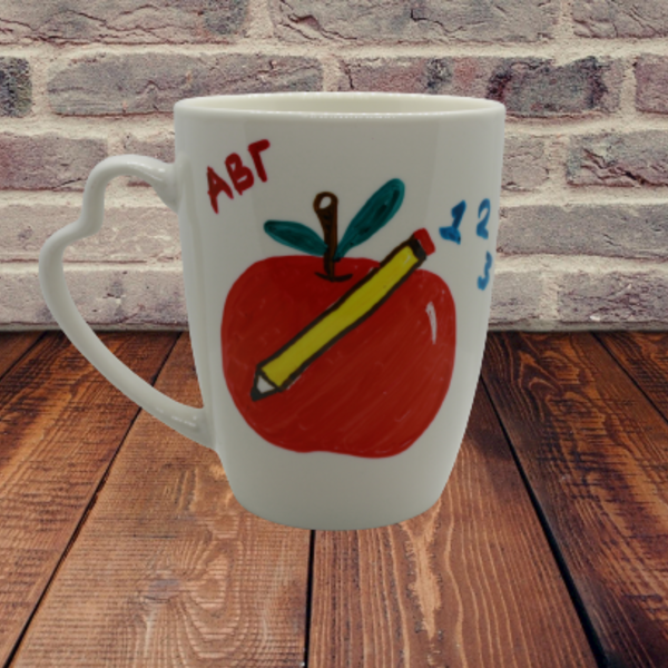 ΚΟΥΠΑ ΓΙΑ ΔΑΣΚΑΛΑ/ΛΟ "Μήλο" - ζωγραφισμένα στο χέρι, πορσελάνη, personalised, κούπες & φλυτζάνια, δώρα για δασκάλες - 2