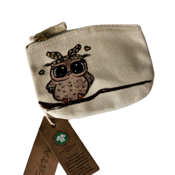 Νεσεσέρ EarthAware™ Organic "owl lady" - ύφασμα, ζωγραφισμένα στο χέρι, personalised, πορτοφόλια, 100% βαμβακερό