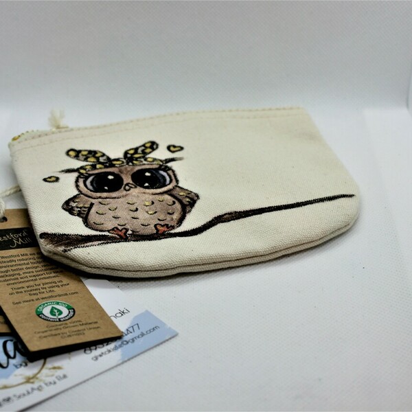 Νεσεσέρ EarthAware™ Organic "owl lady" - ύφασμα, ζωγραφισμένα στο χέρι, personalised, πορτοφόλια, 100% βαμβακερό - 3