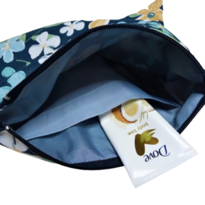 Σετ 2 τεμ.- Τσαντάκι-νεσεσέρ & κορδέλα Turban Style - μπλε φλοράλ - ύφασμα, αδιάβροχο, turban, καλλυντικών, ταξιδίου - 4