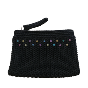 τσαντάκι με τρουκς, μαύρο - 21χ28εκ - νήμα, clutch, all day, χειρός, πλεκτές τσάντες