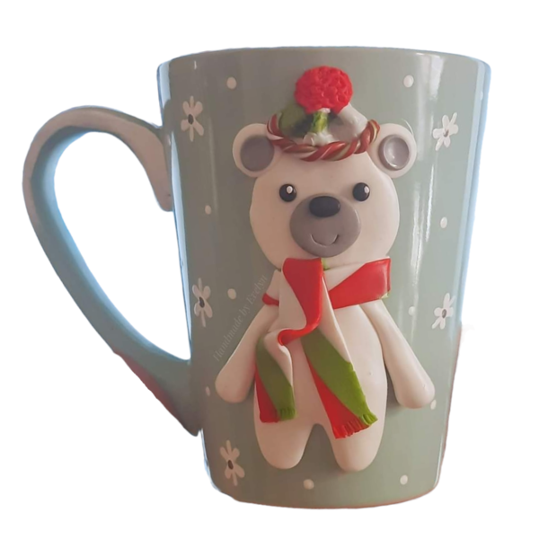 Κούπα πολική αρκούδα από πολυμερικό πηλό - πηλός, πορσελάνη, χριστουγεννιάτικα δώρα, κούπες & φλυτζάνια