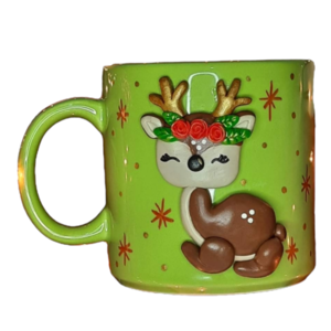 Τρισδιάστατη κούπα καφέ ταρανδάκι από πολυμερικό πηλό - πηλός, πορσελάνη, διακοσμητικά, χριστουγεννιάτικα δώρα, κούπες & φλυτζάνια - 3