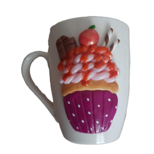 Τρισδιάστατη χειροποίητη κούπα cupcake από πολυμερικό πηλό - πηλός, πορσελάνη, γλυκά, κούπες & φλυτζάνια