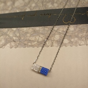 Χειροποίητο κολιέ βαρελάκι μπλε-ασημί-διάφανο με χάντρες Miyuki υψηλής αντοχής - charms, χάντρες, miyuki delica, ατσάλι - 2