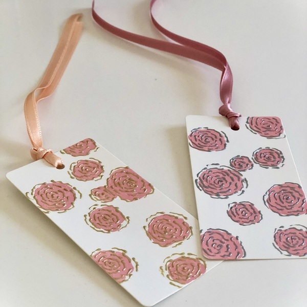 Σελιδοδείκτης με ανάγλυφο τριαντάφυλλο ροζ-ασημί - τριαντάφυλλο, σελιδοδείκτες, φλοράλ, λουλουδάτο - 3