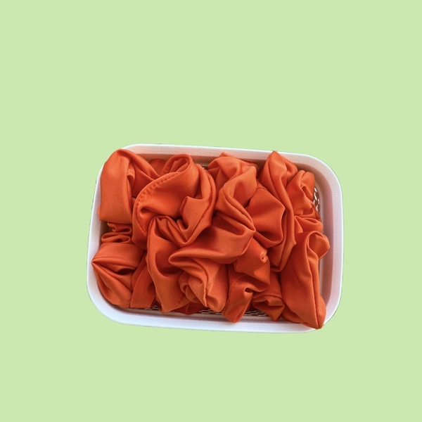 Scrunchie πορτοκαλί - κοκκαλάκι, ύφασμα, απαραίτητα καλοκαιρινά αξεσουάρ, λαστιχάκια μαλλιών - 5