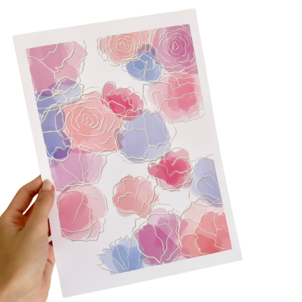 Art Print ροζ άνθη Α5 - πίνακες & κάδρα, αφίσες, λουλούδι, διακοσμητικά - 2