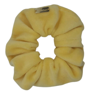 Scrunchie classic παστέλ κίτρινο βελούδο - ύφασμα, βελούδο, χειροποίητα, λαστιχάκια μαλλιών