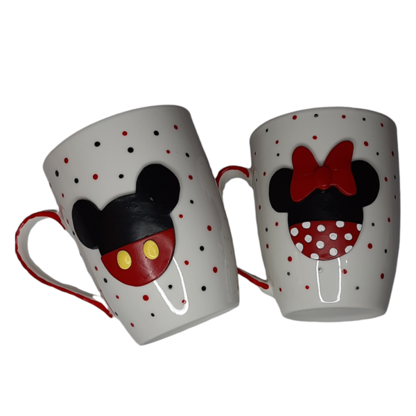 Σετ κούπες Mickey & Minnie mouse από πολυμερικό πηλό - πηλός, κούπες & φλυτζάνια, ήρωες κινουμένων σχεδίων