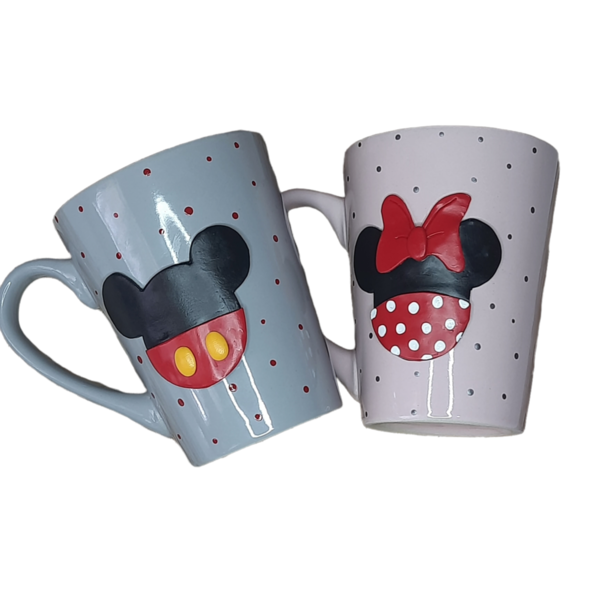 Σετ κούπες Mickey & Minnie mouse από πολυμερικό πηλό - πηλός, κούπες & φλυτζάνια, ήρωες κινουμένων σχεδίων - 2