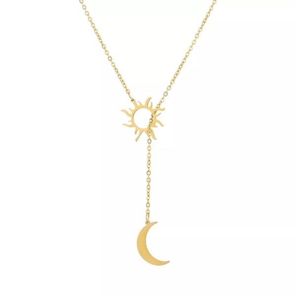 Ατσάλινο Κολιέ Sun & Moon σε Χρυσό ή Ασημί - charms, φεγγάρι, ήλιος, ατσάλι, boho