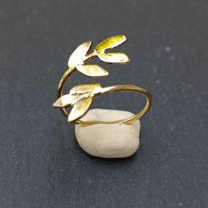 Δαχτυλίδι με φύλλα ελιάς - ορείχαλκος, φύλλο, minimal, αυξομειούμενα, φθηνά - 3