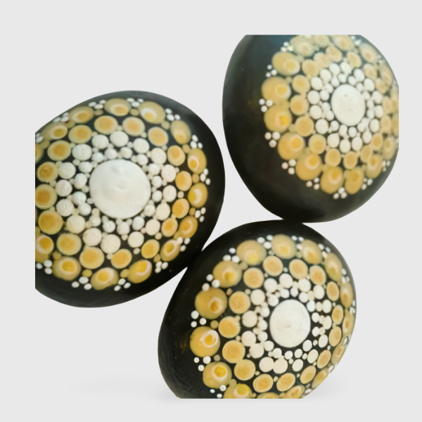 Σετ 3 πετρών, ζωγραφισμένων με τεχνική Mandala - χρυσο - ζωγραφισμένα στο χέρι, πέτρα, διακοσμητικές πέτρες, σετ δώρου - 4