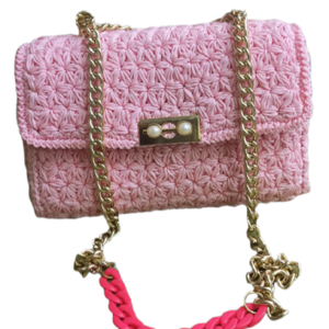 Πλεκτή Τσάντα Pink Jasmine - νήμα, clutch, ώμου, πλεκτές τσάντες, μικρές