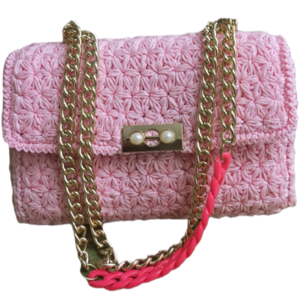 Πλεκτή Τσάντα Pink Jasmine - νήμα, clutch, ώμου, πλεκτές τσάντες, μικρές - 3