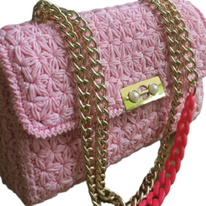 Πλεκτή Τσάντα Pink Jasmine - νήμα, clutch, ώμου, πλεκτές τσάντες, μικρές - 4