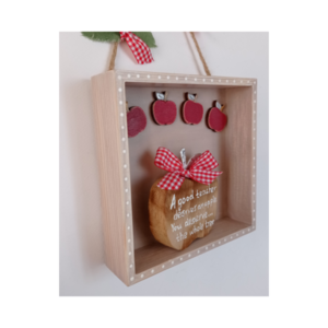Δώρο για δασκάλες 3D κρεμαστό καρδάκι φυσικό ξύλινο μήλο 15×15×4cm - δώρο, δώρα για δασκάλες - 2