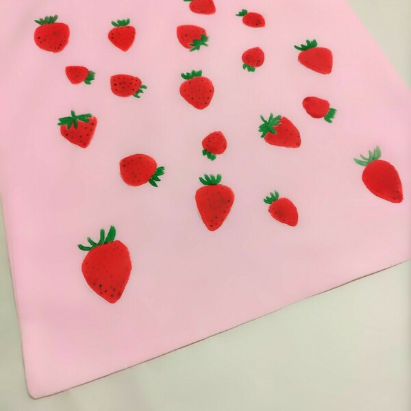Πάνινη τσάντα ώμου ζωγραφίσμενη στο χέρι ❤️ φράουλες - ύφασμα, ώμου, all day, tote, πάνινες τσάντες - 2